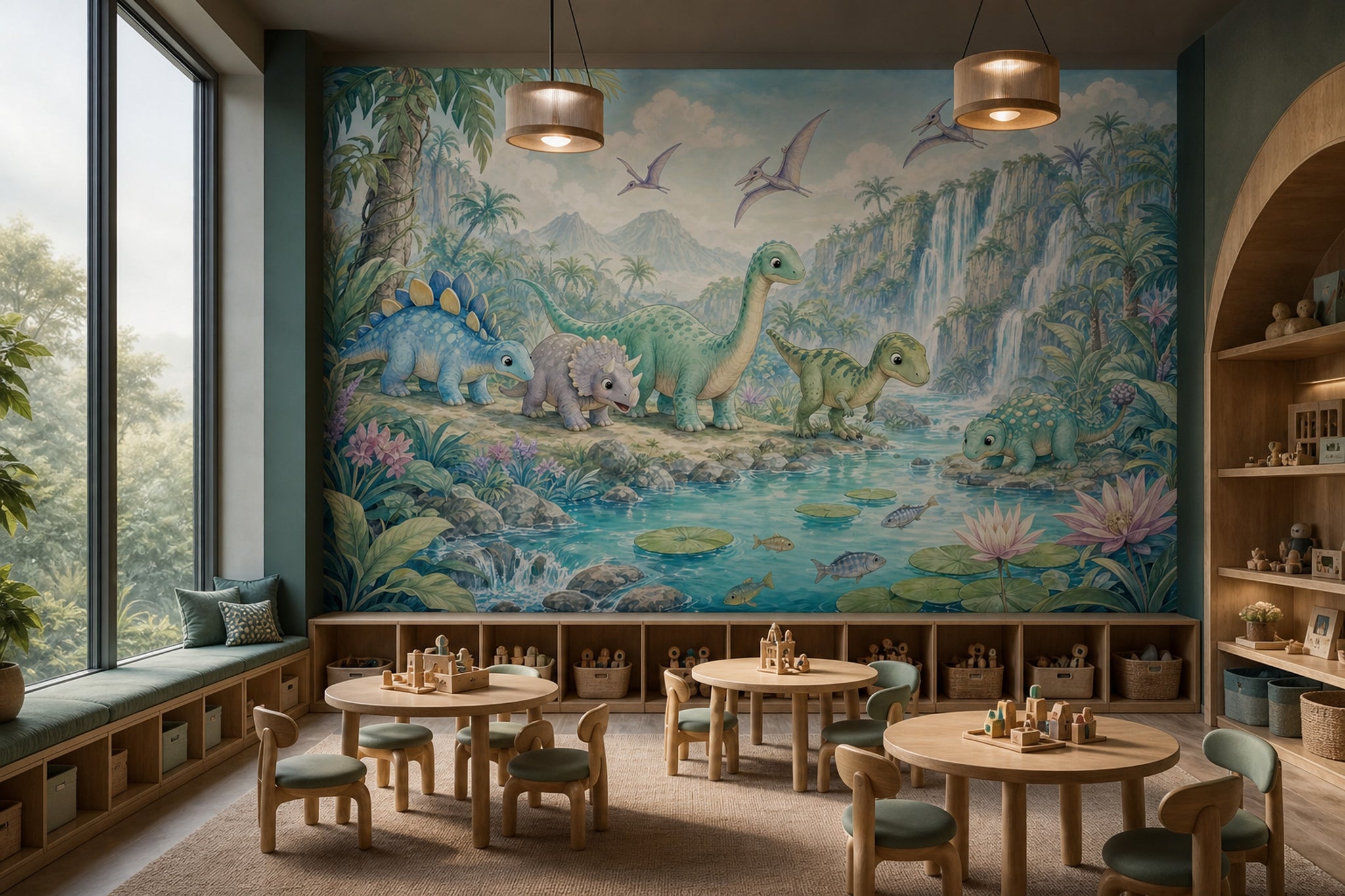 Dinosaur Wallpaper Tropical Jungle Prehistoric Landscape Removable Wall Decor