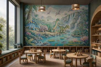 Dinosaur Wallpaper Tropical Jungle Prehistoric Landscape Removable Wall Decor