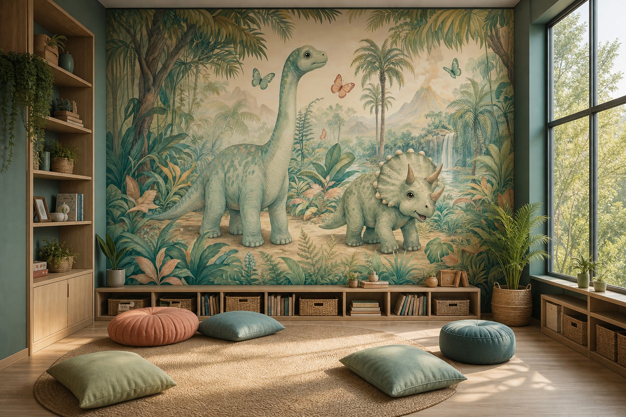 Misty Forest Wallpaper Watercolor Dinosaur Wall Mural