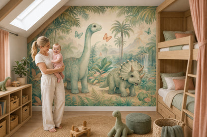 Misty Forest Wallpaper Watercolor Dinosaur Wall Mural
