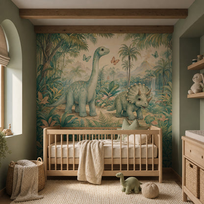 Misty Forest Wallpaper Watercolor Dinosaur Wall Mural