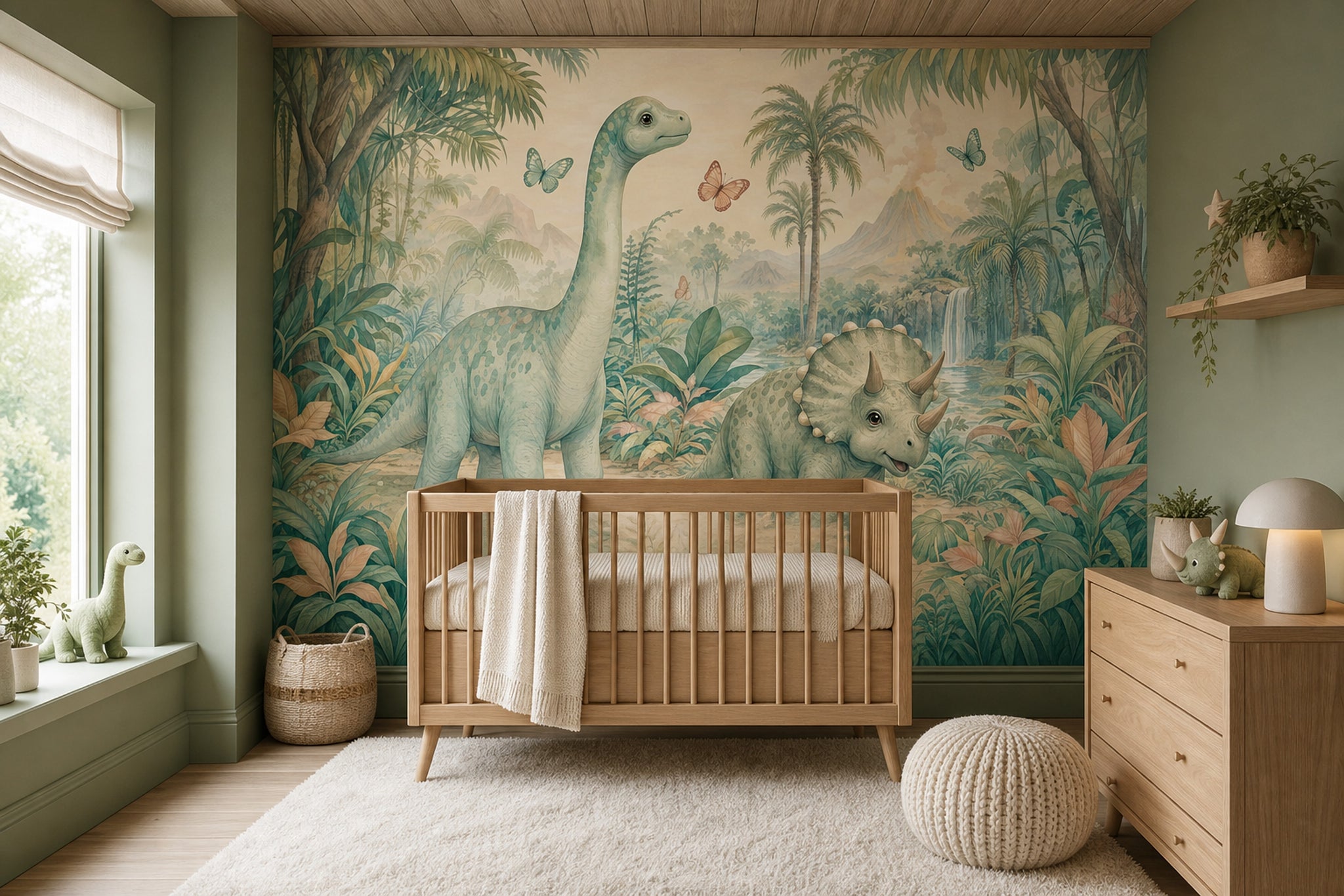 Misty Forest Wallpaper Watercolor Dinosaur Wall Mural