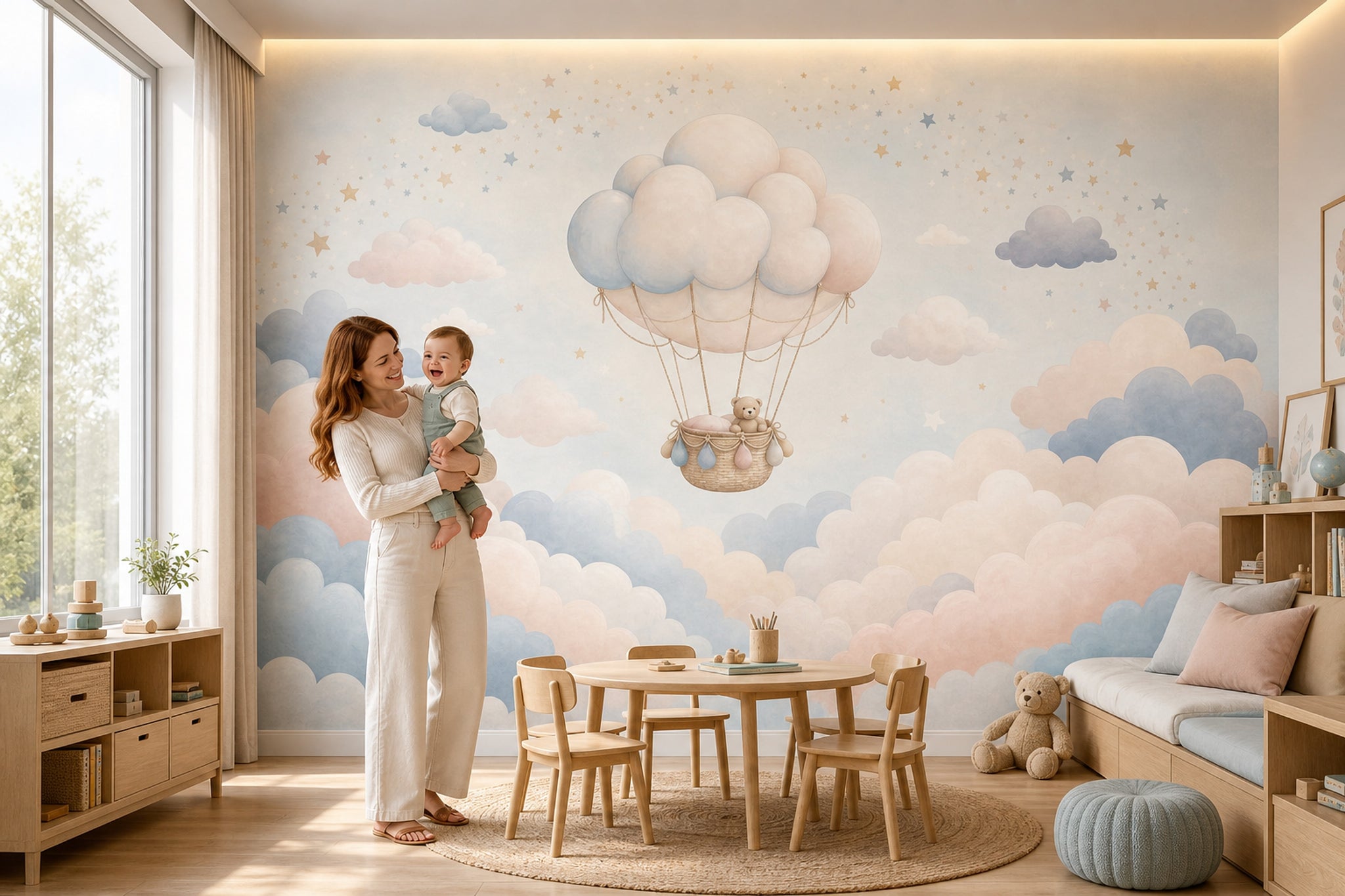 Hot Air Balloon Wallpaper Balloon Teddy Bear Removable Wall Decor