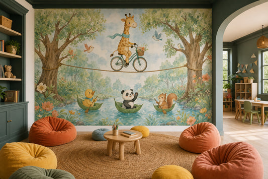 Whimsical Woodland Wallpaper Watercolor Removable Storybook Nursery Wall Decor