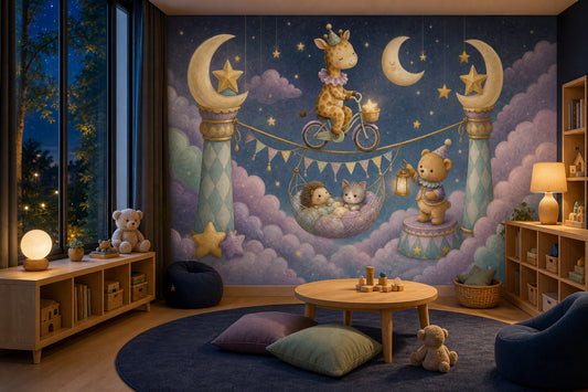 Stars And Moon Wallpaper Whimsical Nursery Circus Carnival Removable Wall Decor