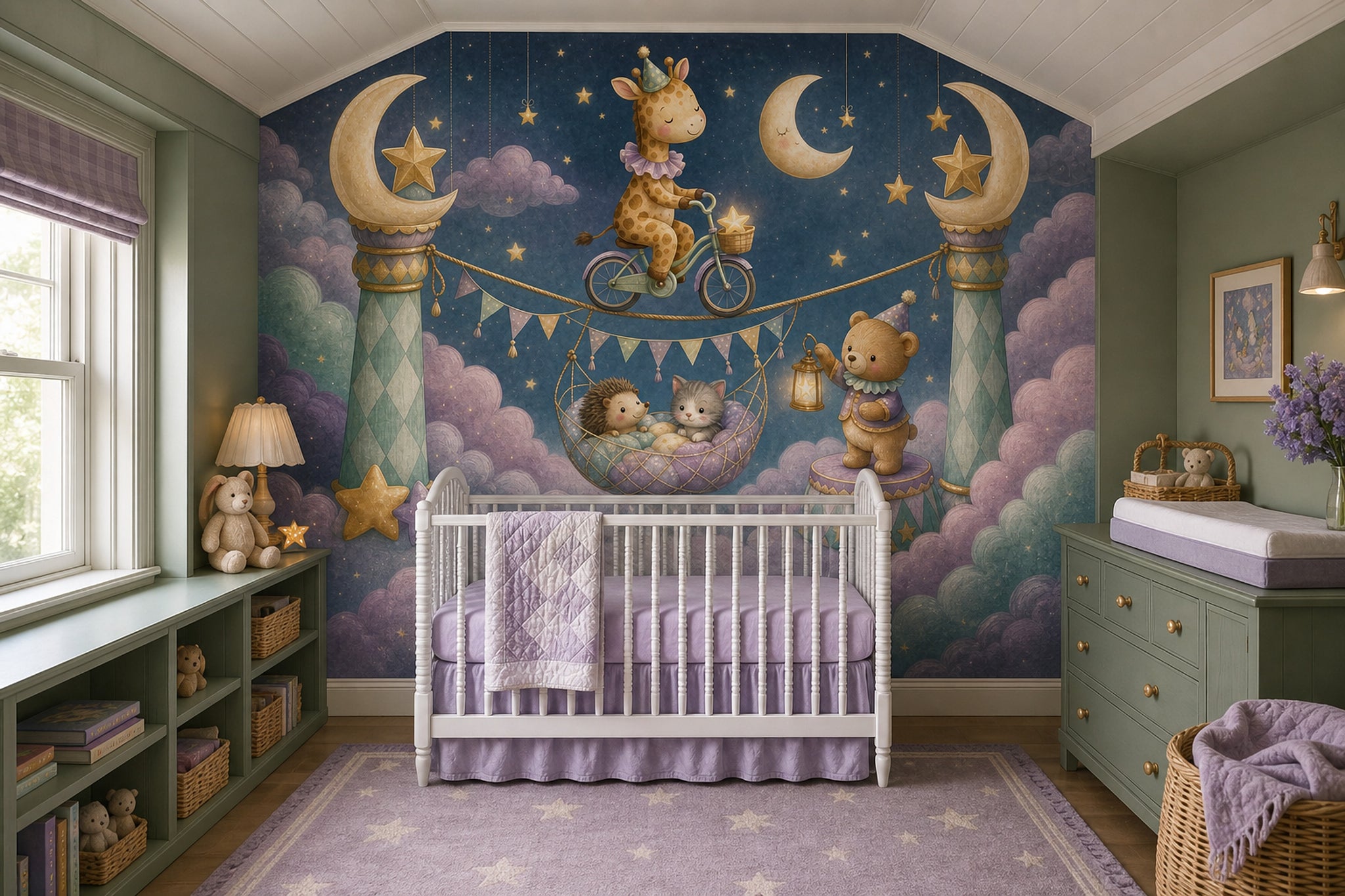 Stars And Moon Wallpaper Whimsical Nursery Circus Carnival Removable Wall Decor
