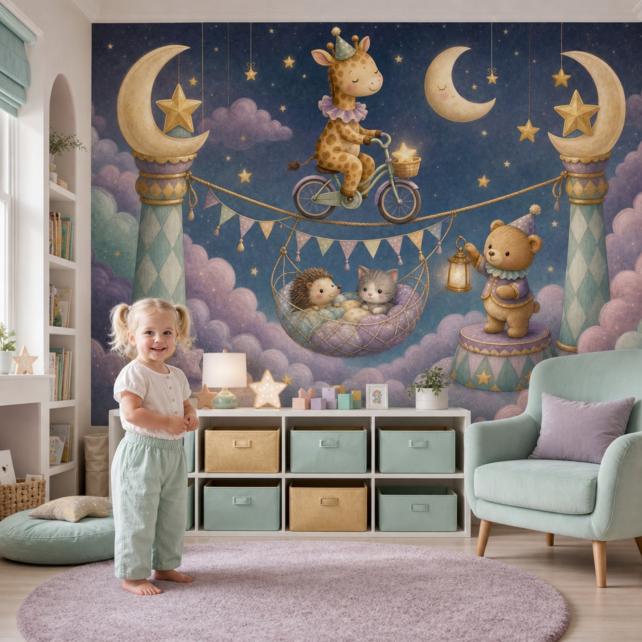 Stars And Moon Wallpaper Whimsical Nursery Circus Carnival Removable Wall Decor