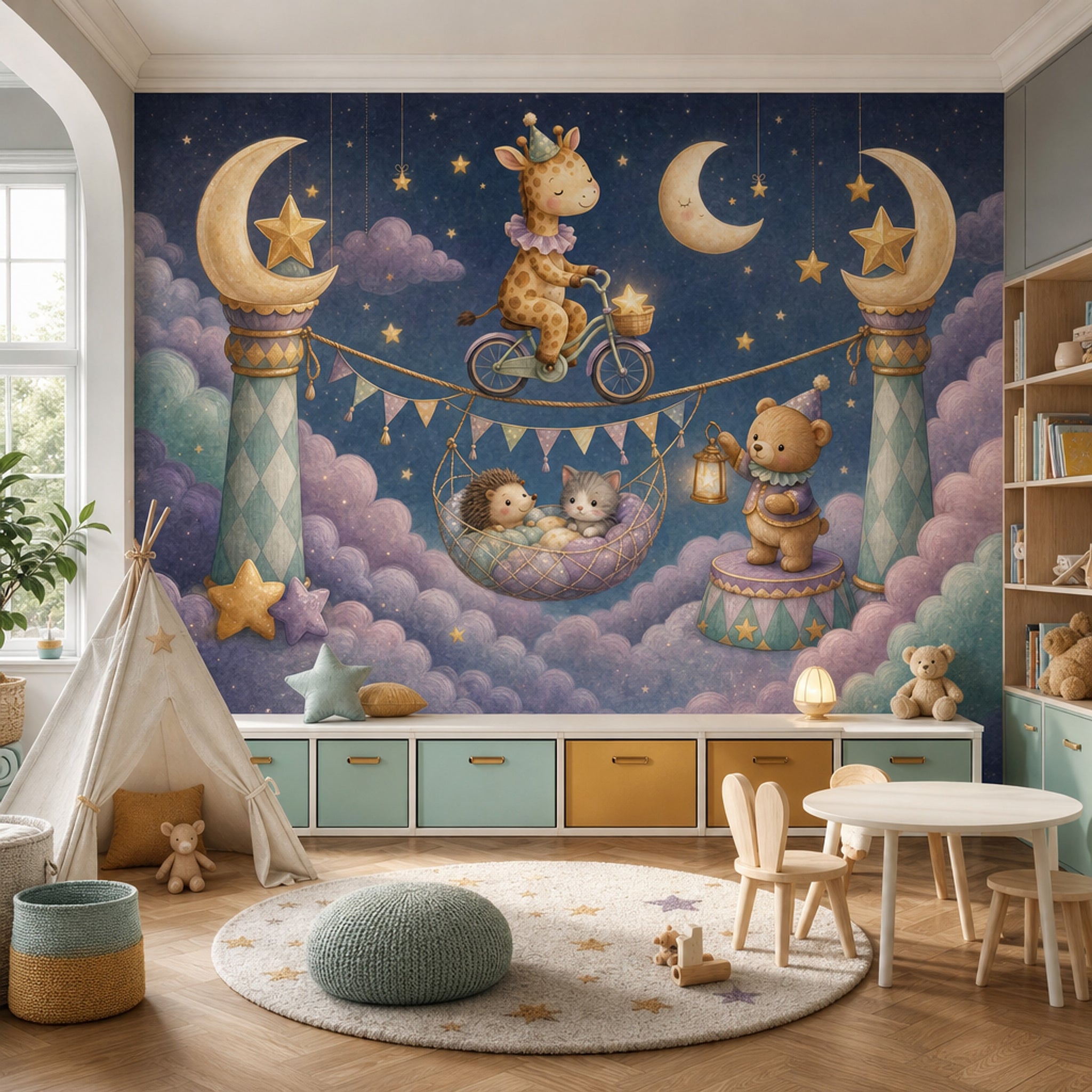 Stars And Moon Wallpaper Whimsical Nursery Circus Carnival Removable Wall Decor