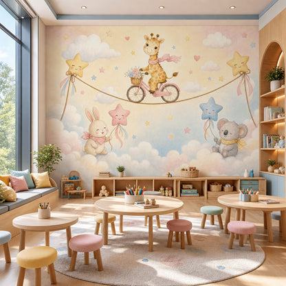 Watercolor Texture Wallpaper Pastel Nursery Cute Giraffe Wall Mural