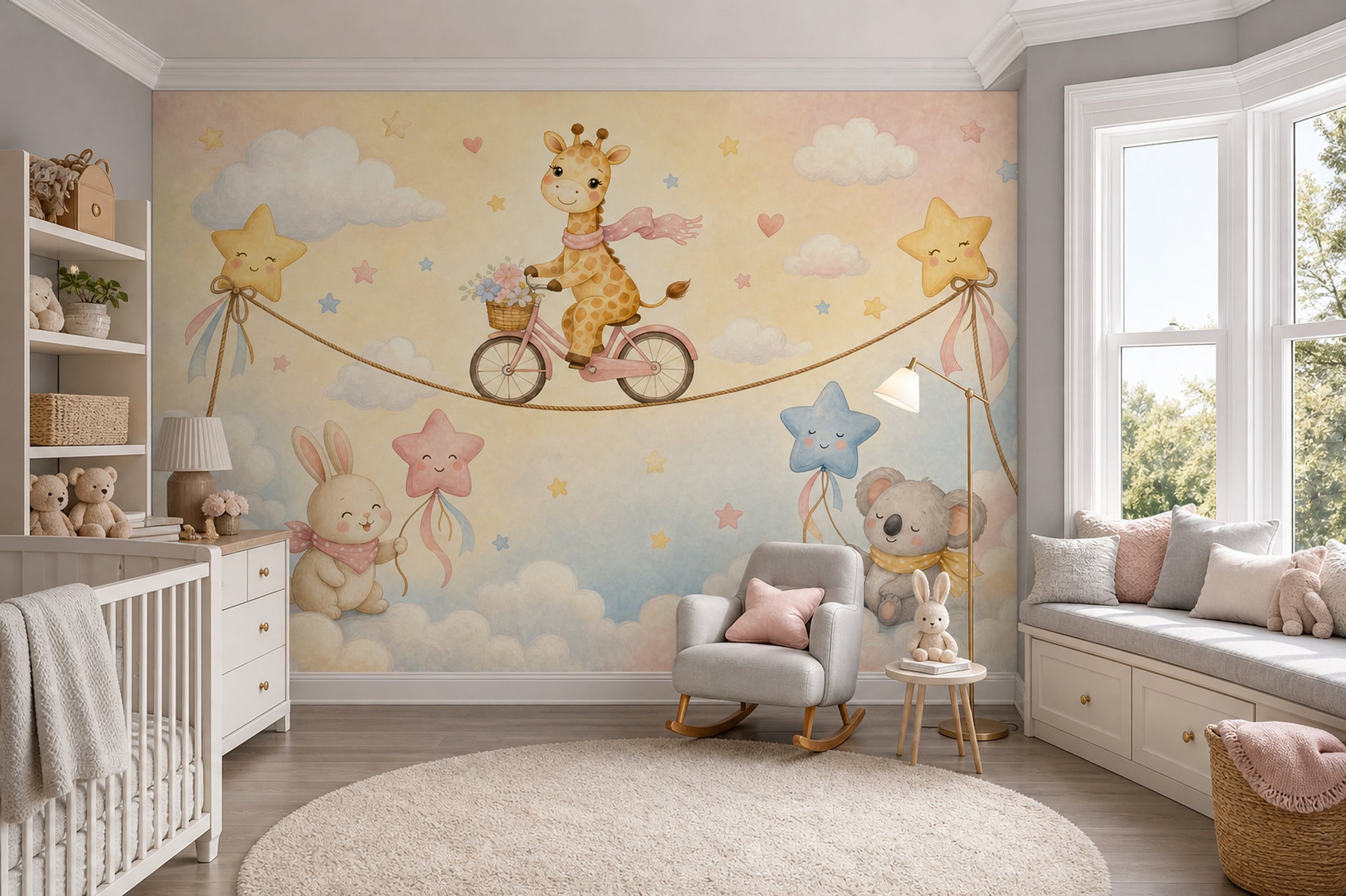 Watercolor Texture Wallpaper Pastel Nursery Cute Giraffe Wall Mural