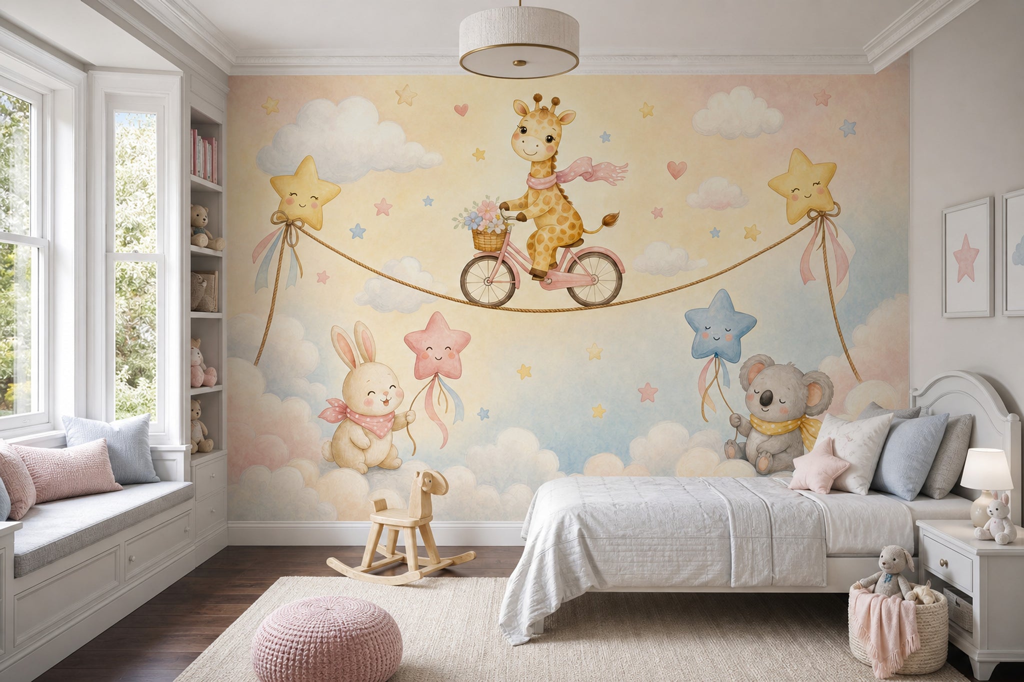 Watercolor Texture Wallpaper Pastel Nursery Cute Giraffe Wall Mural