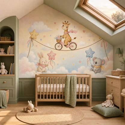 Watercolor Texture Wallpaper Pastel Nursery Cute Giraffe Wall Mural