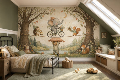 Woodland Animals Wallpaper Nursery Mural Removable Watercolor Illustration Wall Decor