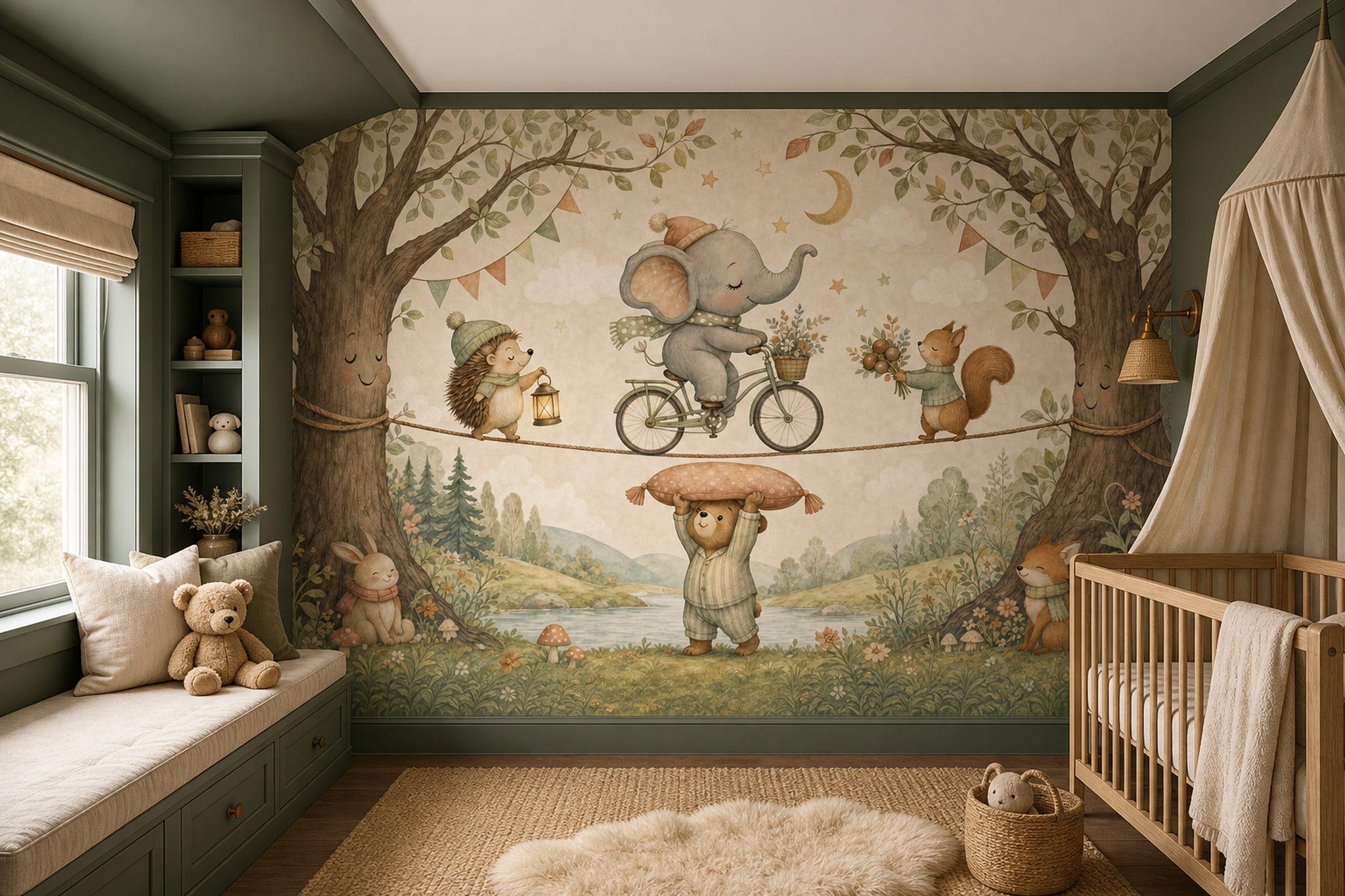 Woodland Animals Wallpaper Nursery Mural Removable Watercolor Illustration Wall Decor