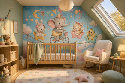 Nursery Wallpaper Cute Animals Watercolor Wall Mural