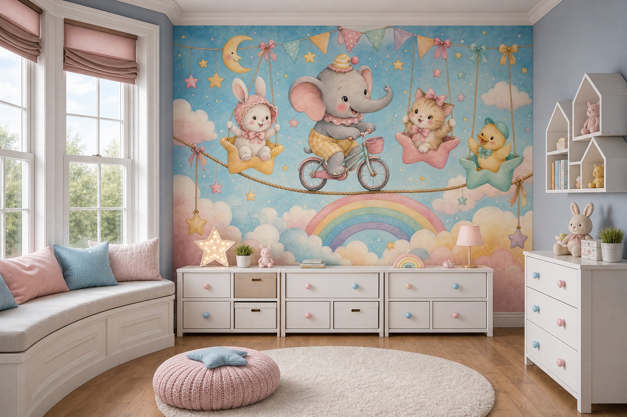 Nursery Wallpaper Cute Animals Watercolor Wall Mural