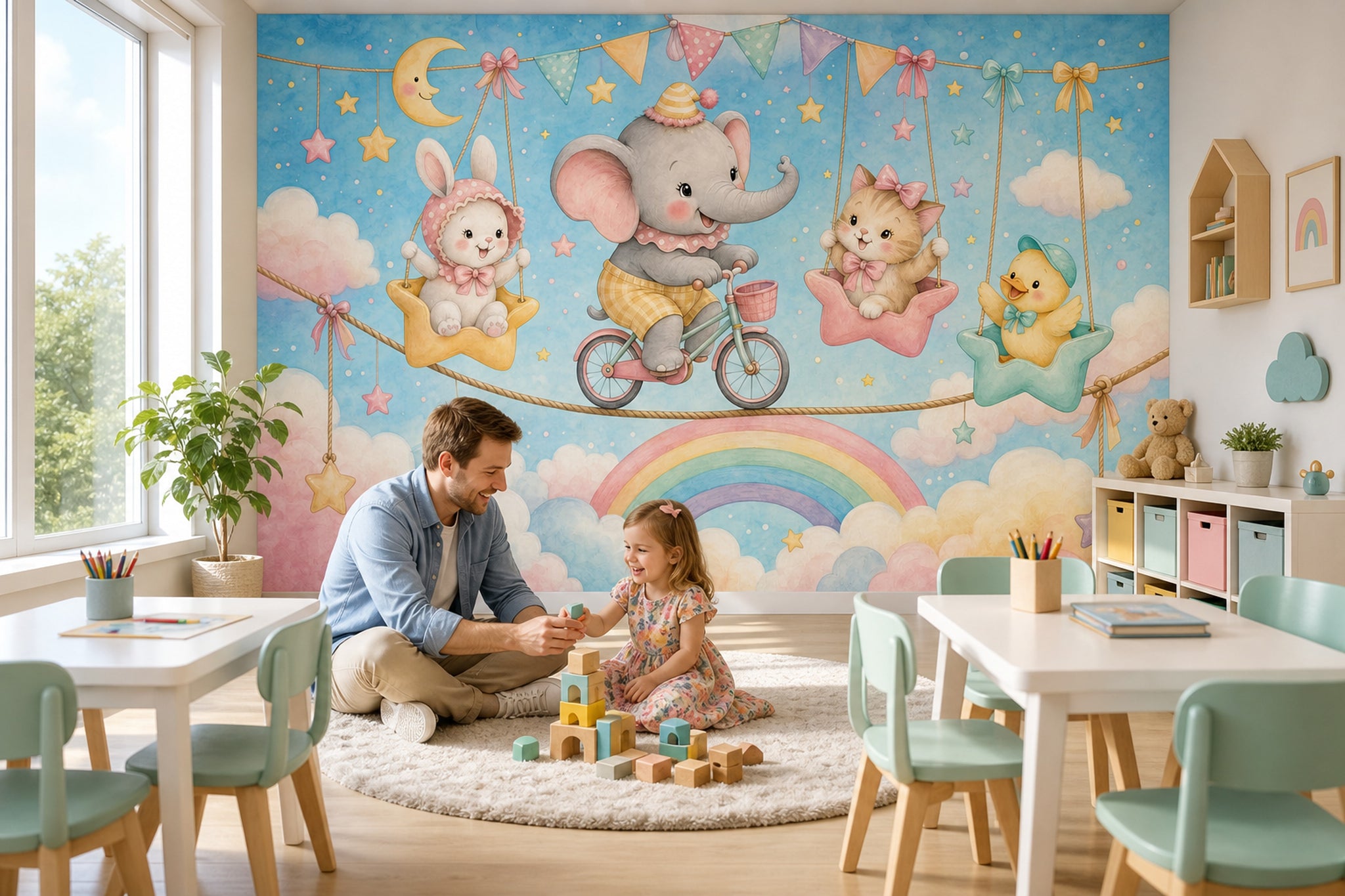 Nursery Wallpaper Cute Animals Watercolor Wall Mural