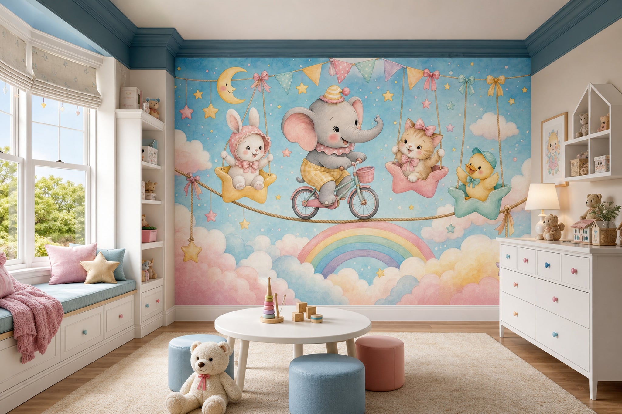 Nursery Wallpaper Cute Animals Watercolor Wall Mural