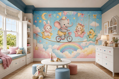 Nursery Wallpaper Cute Animals Watercolor Wall Mural