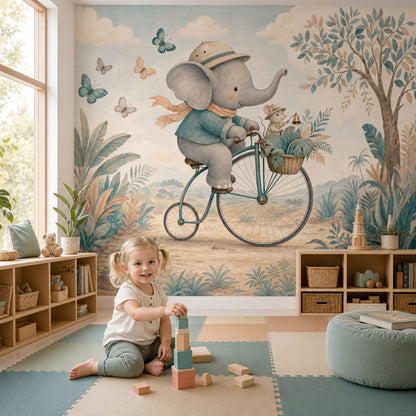 Storybook Wallpaper Elephant Removable Whimsical Wall Decor