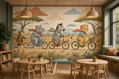 Watercolor Texture Wallpaper Safari Animals Savanna Landscape Removable Wall Decor
