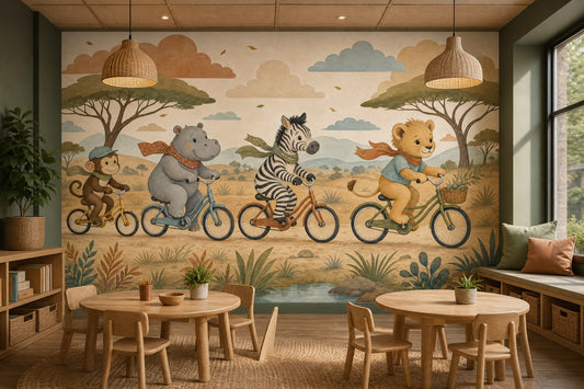 Watercolor Texture Wallpaper Safari Animals Savanna Landscape Removable Wall Decor