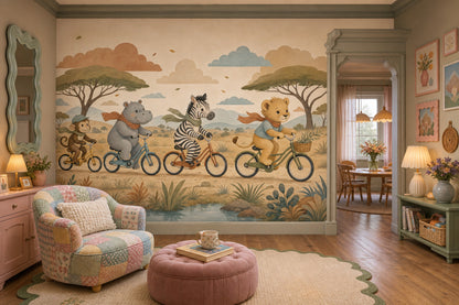 Watercolor Texture Wallpaper Safari Animals Savanna Landscape Removable Wall Decor