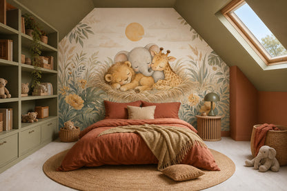 Baby Safari Animals Wallpaper Watercolor Lion Cub Wall Mural