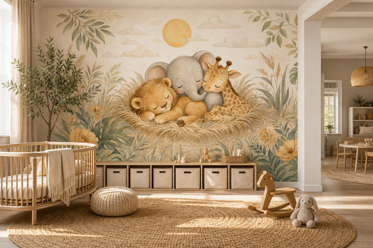 Baby Safari Animals Wallpaper Watercolor Lion Cub Wall Mural