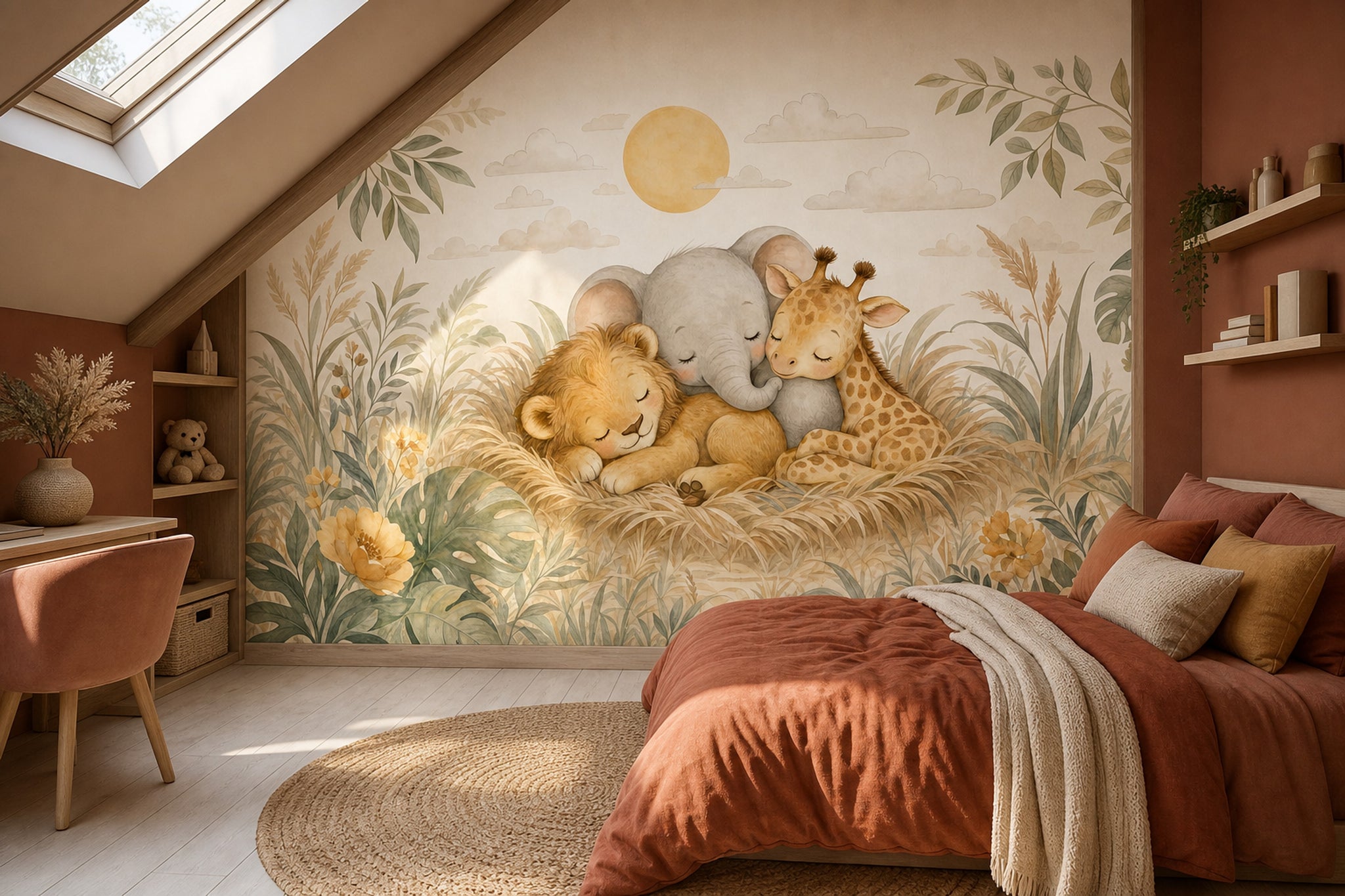 Baby Safari Animals Wallpaper Watercolor Lion Cub Wall Mural