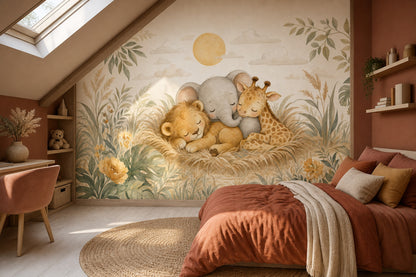 Baby Safari Animals Wallpaper Watercolor Lion Cub Wall Mural
