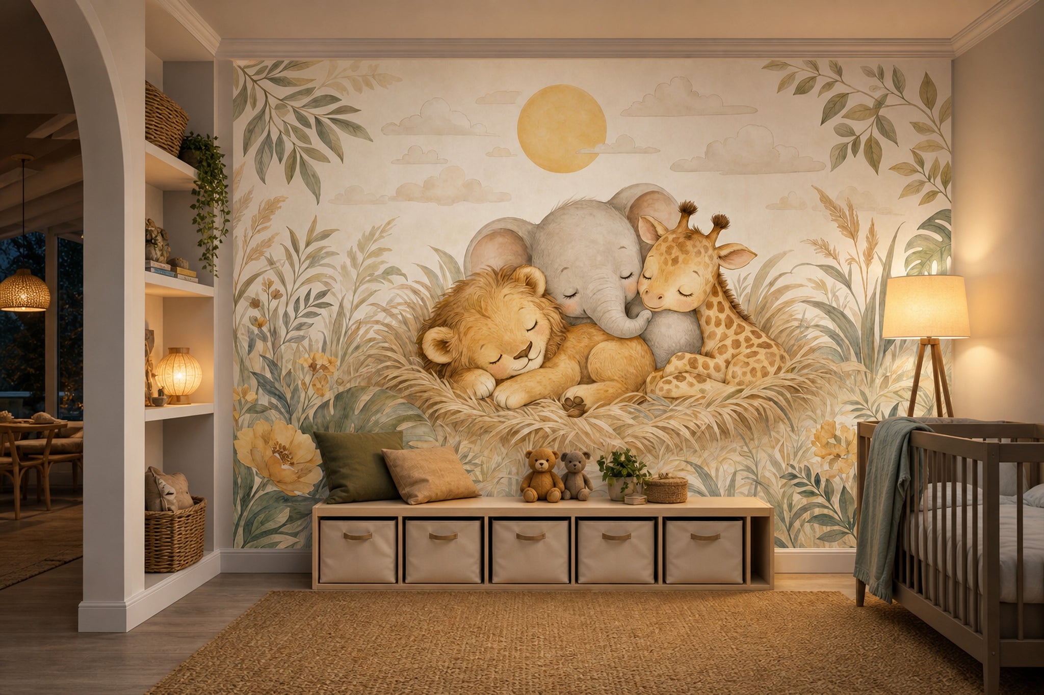Baby Safari Animals Wallpaper Watercolor Lion Cub Wall Mural