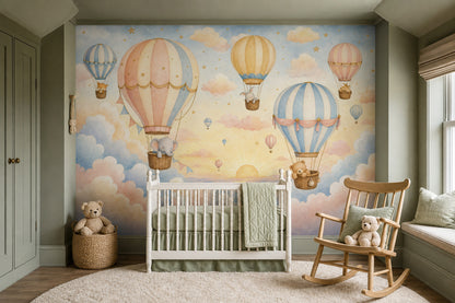 Hot Air Balloons Wallpaper Pastel Sky Watercolor Removable Wall Decor