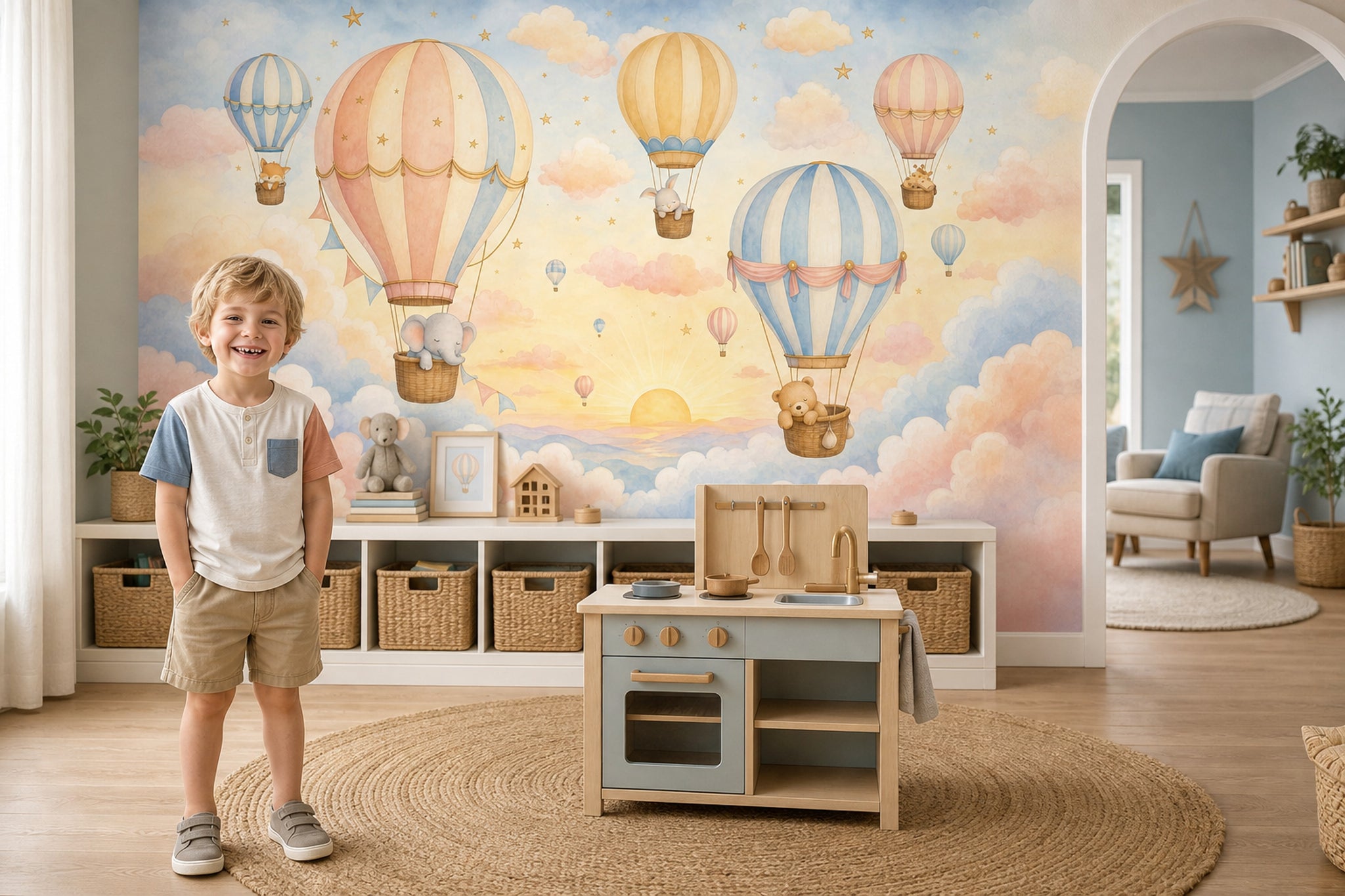 Hot Air Balloons Wallpaper Pastel Sky Watercolor Removable Wall Decor