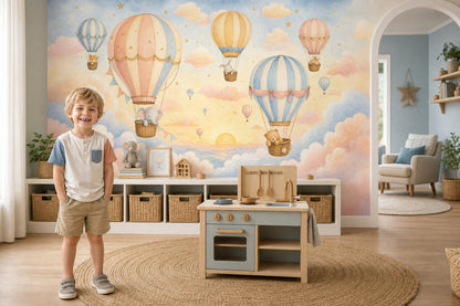 Hot Air Balloons Wallpaper Pastel Sky Watercolor Removable Wall Decor
