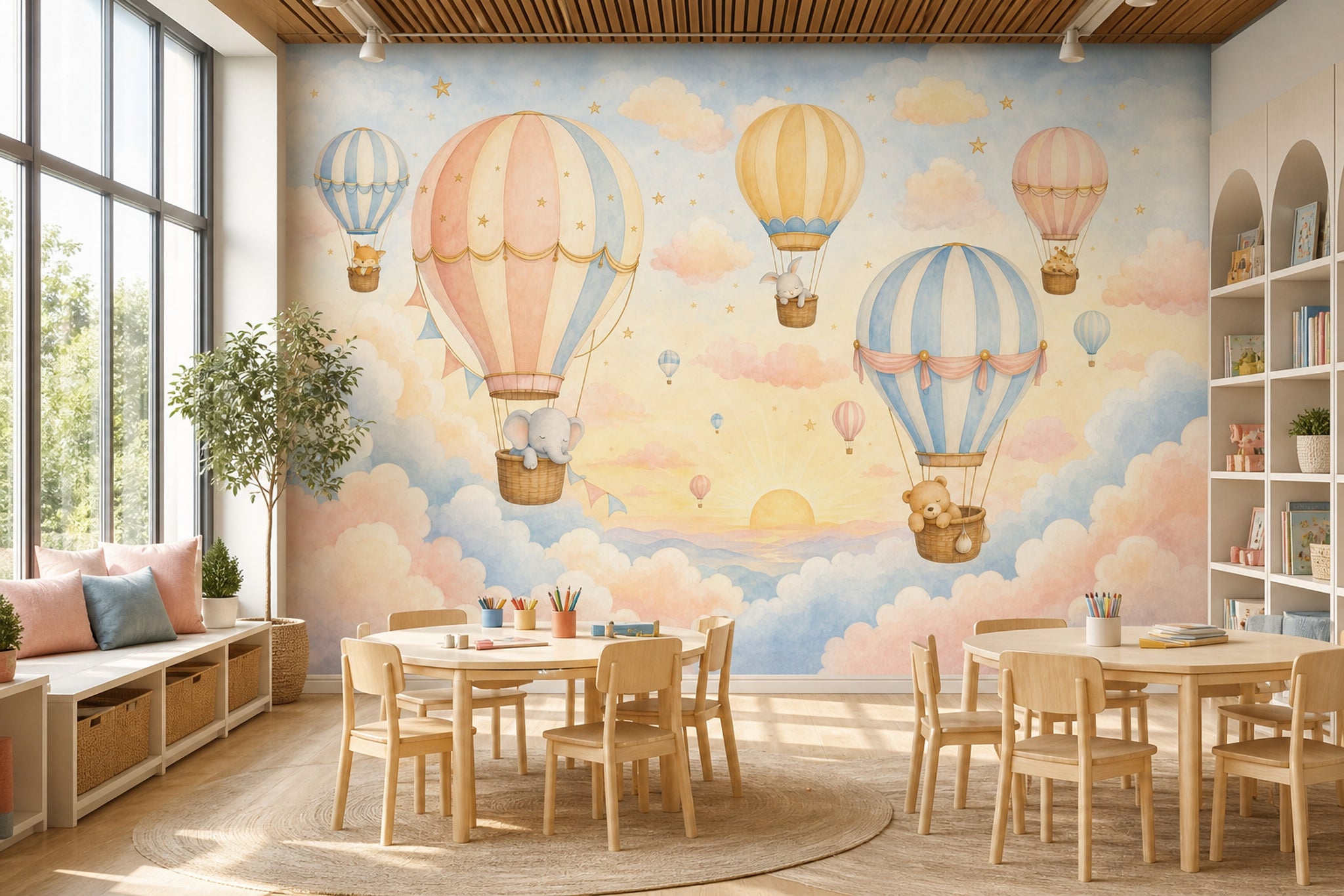 Hot Air Balloons Wallpaper Pastel Sky Watercolor Removable Wall Decor