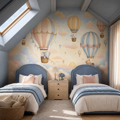 Hot Air Balloons Wallpaper Pastel Sky Watercolor Removable Wall Decor