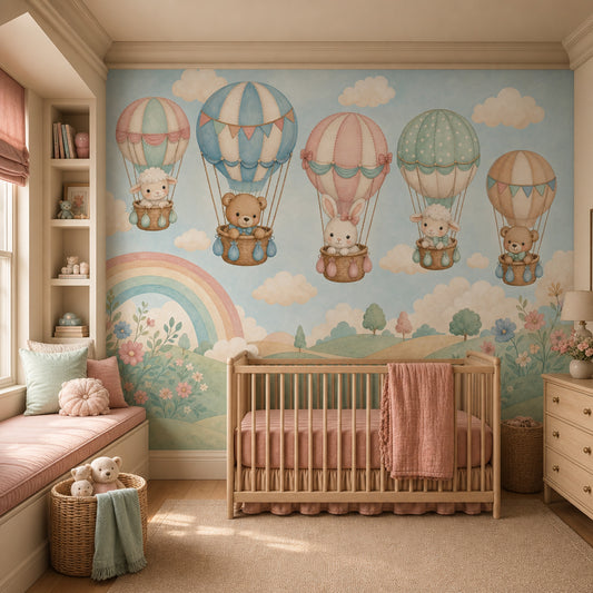 Hot Air Balloons Wallpaper Nursery Watercolor Wall Mural
