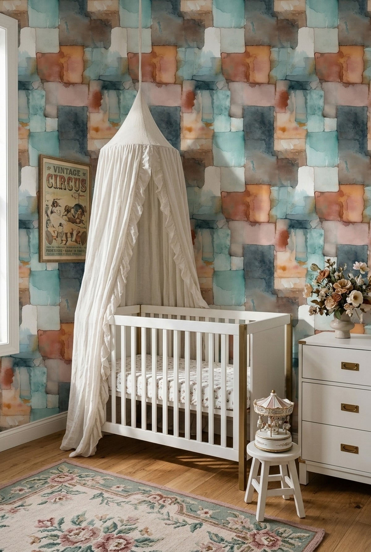 Abstract Watercolor Wallpaper Geometric Blocks Removable Teal And Terracotta Wall Double Roll