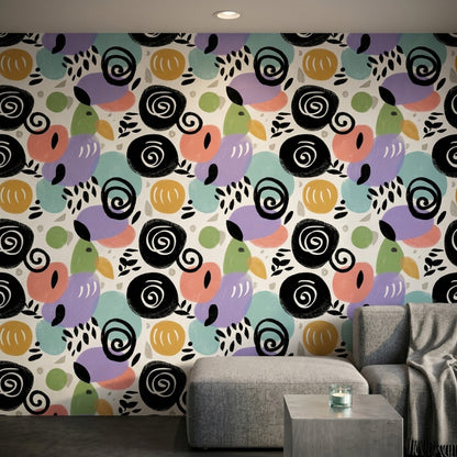 Abstract Wallpaper Pastel Shapes Botanical Leaves Removable Wall Decor