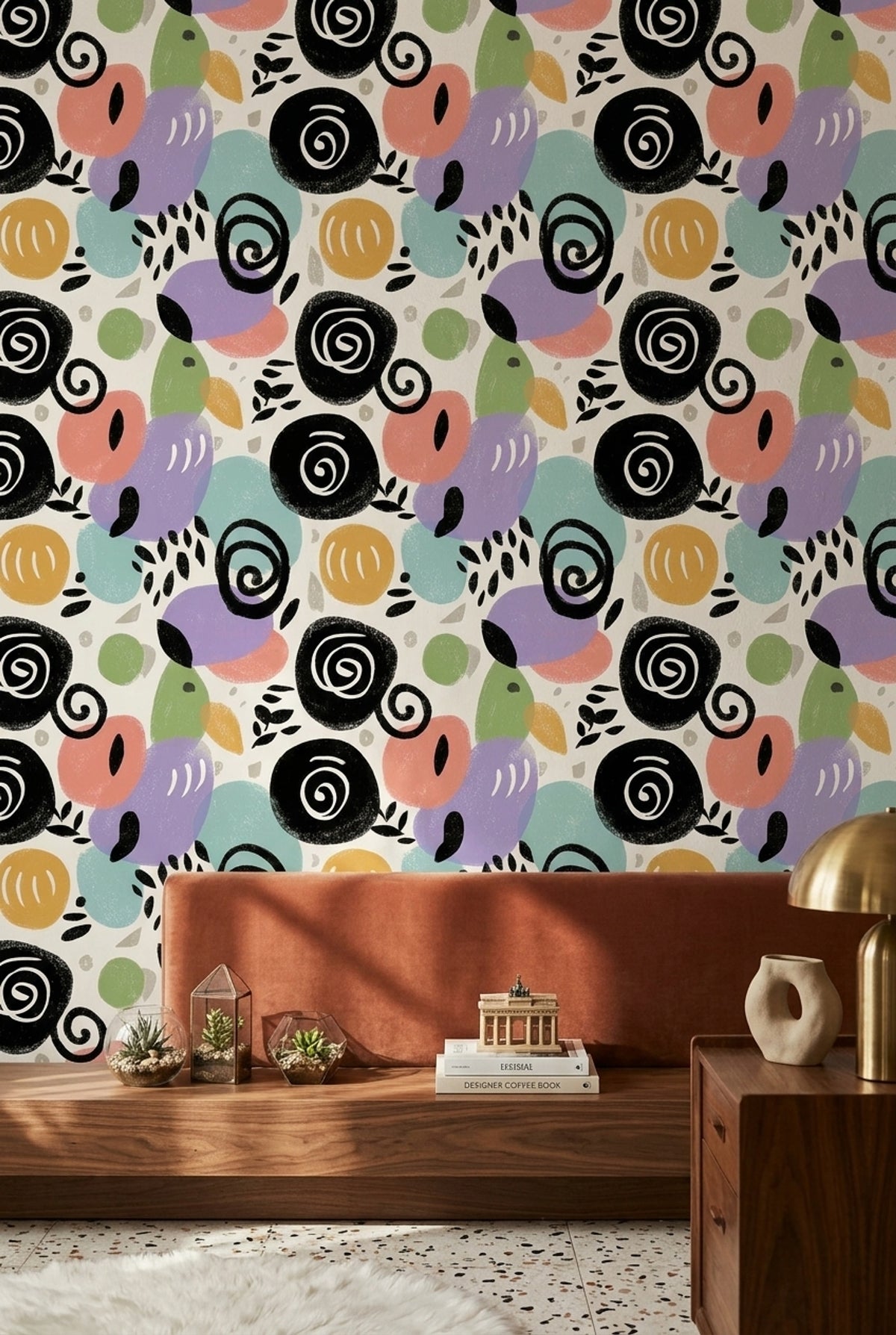 Abstract Wallpaper Pastel Shapes Botanical Leaves Removable Wall Decor