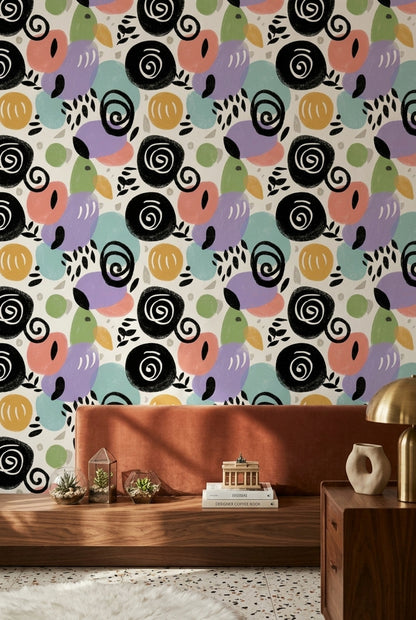 Abstract Wallpaper Pastel Shapes Botanical Leaves Removable Wall Decor