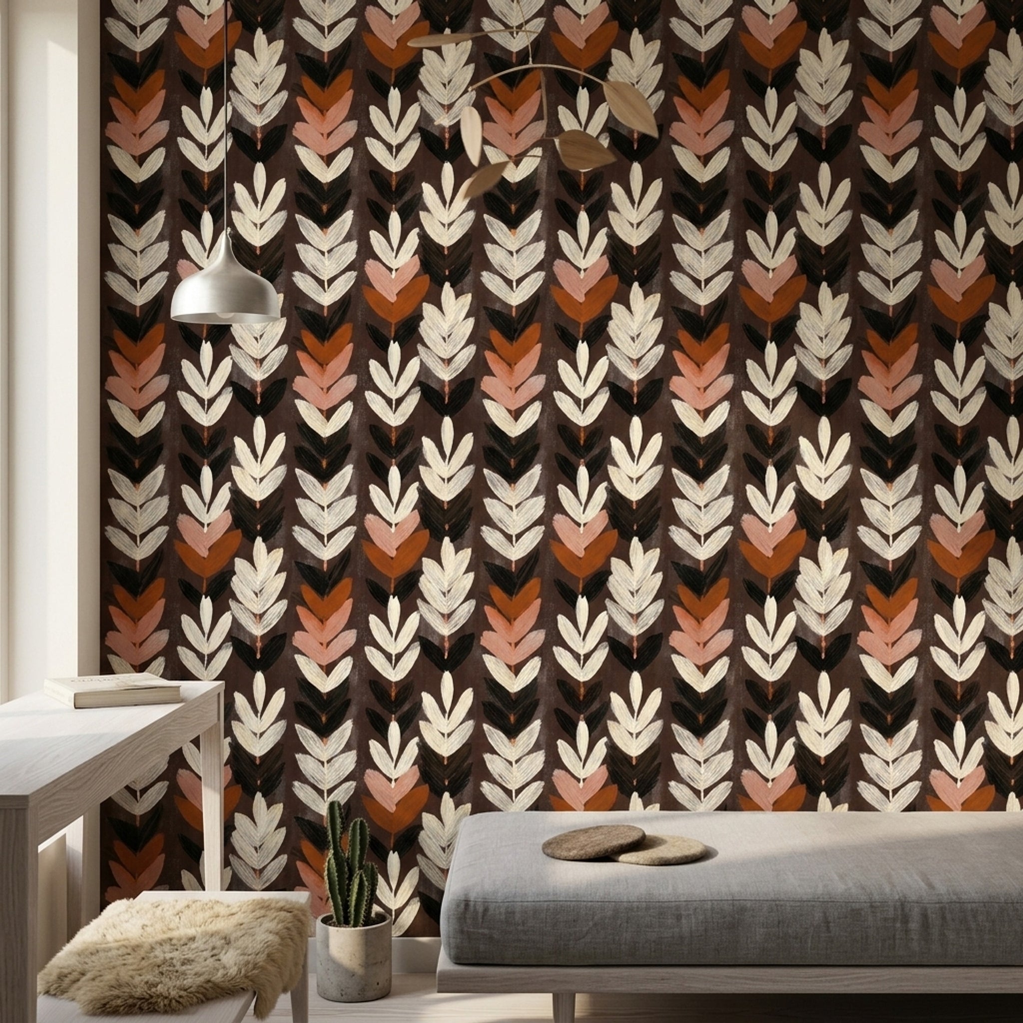 Dark Botanical Wallpaper Abstract Floral Hand Painted Leaves Decorative Mural