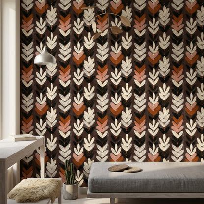 Dark Botanical Wallpaper Abstract Floral Hand Painted Leaves Decorative Mural