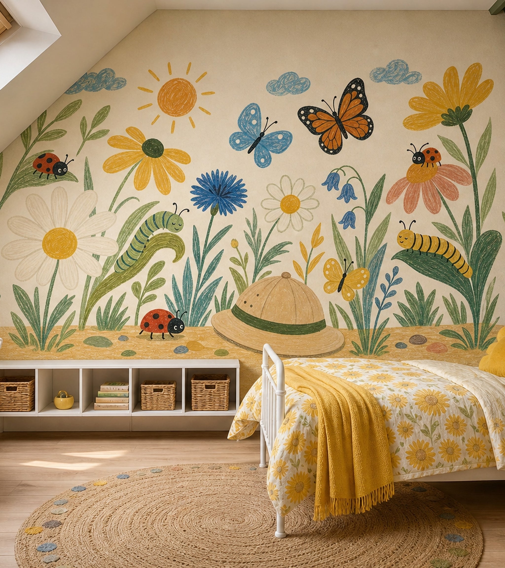 Floral Meadow Wallpaper Butterflies Removable Bright Garden Wall Decor
