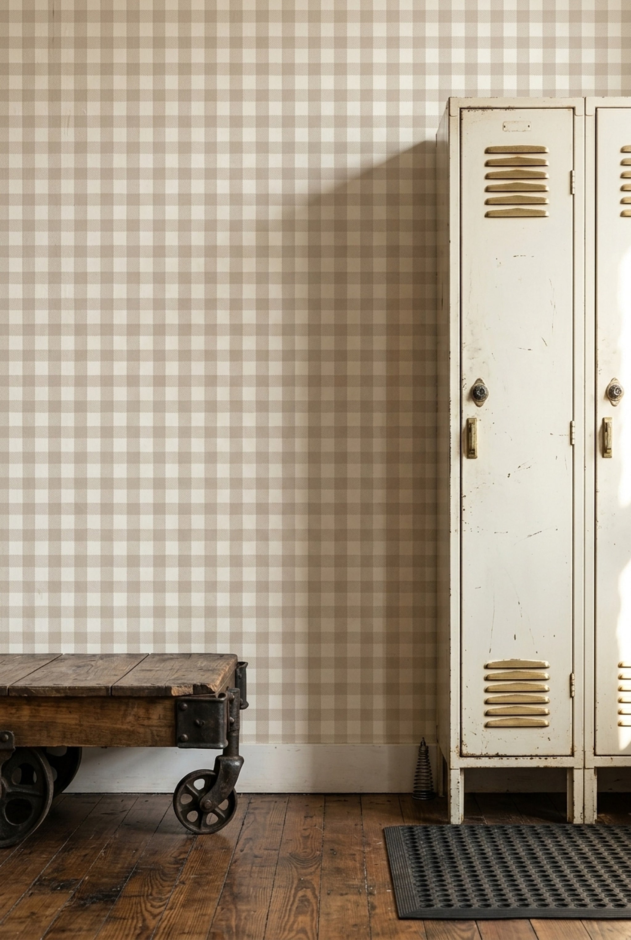 Gingham Wallpaper Checkered Removable Beige Wall Double Roll