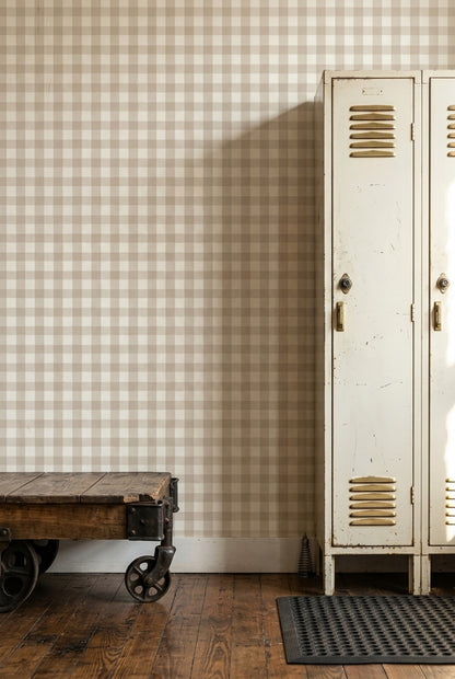 Gingham Wallpaper Checkered Removable Beige Wall Double Roll