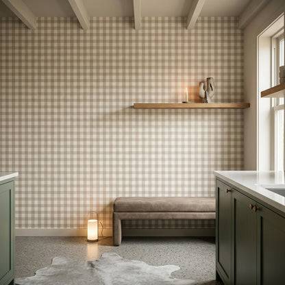 Gingham Wallpaper Checkered Removable Beige Wall Double Roll
