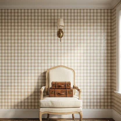 Gingham Wallpaper Checkered Removable Beige Wall Double Roll