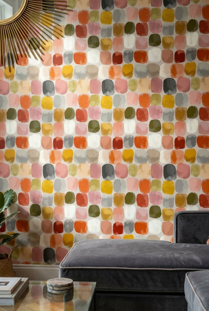 Painterly Brushstrokes Wallpaper Rounded Rectangles Mid Century Palette Removable Wall Decor